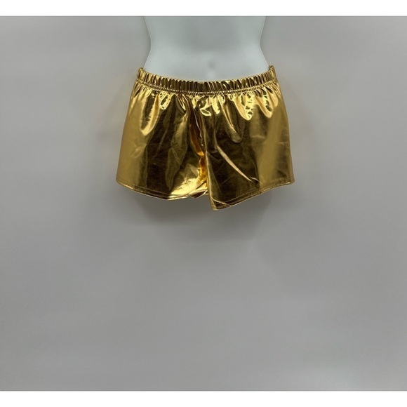 3/$15 Kid's Metallic Gold Shiny Hot Pants | XL Polyester & Spandex Elastic Waist - Picture 1 of 3